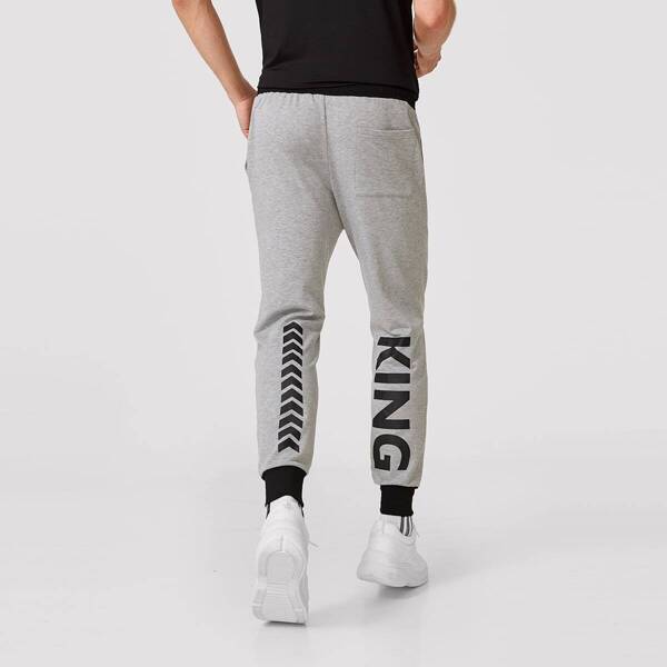 

Men Letter & Chevron Slant Pocket Sweatpants, Grey
