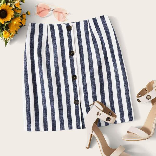

Button Up Striped Skirt