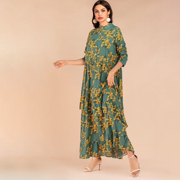 

Button Half Placket Ruffle Hem Dress