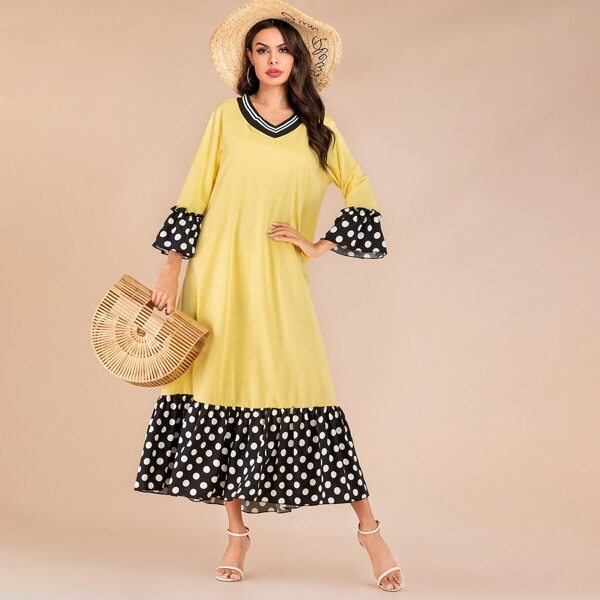 

Polka Dot Flounce Sleeve Ruffle Hem Dress, Yellow
