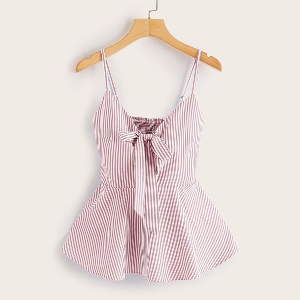 

Striped Tie Front Shirred Back Cami Top