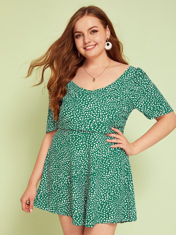 

Plus Dalmatian Print Romper, Green, Olga B