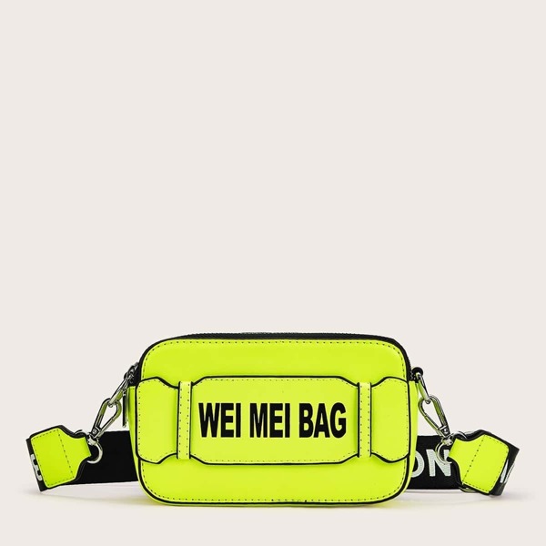 

Neon Lime Letter Print Crossbody Bag