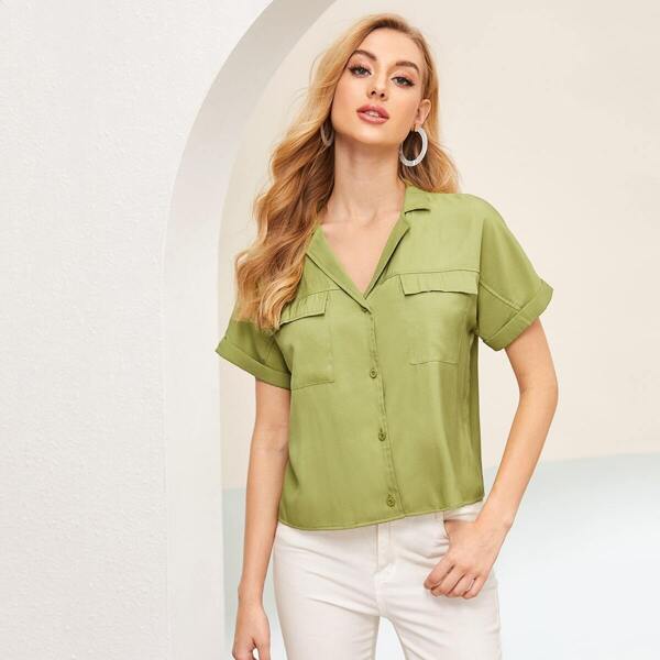 

Button Front Notch Neck Blouse