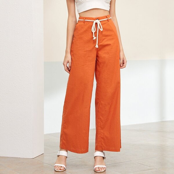 

Solid Self Tie Wide Leg Pants