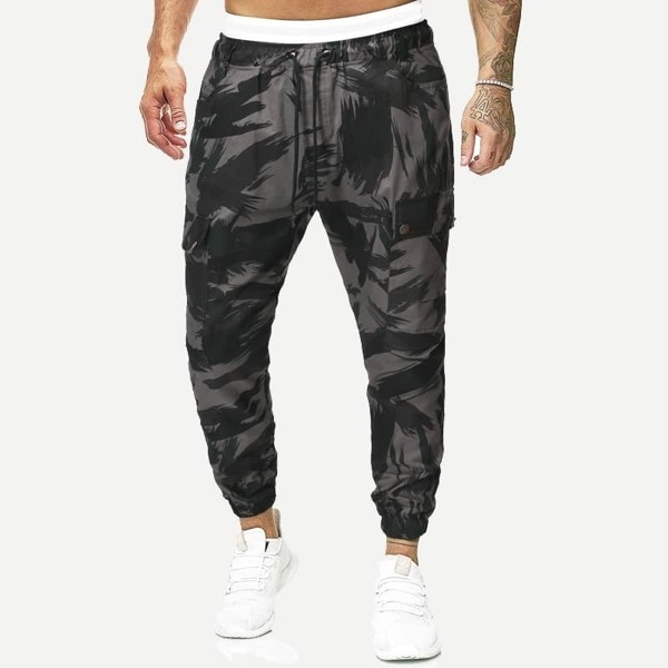 

Men Brush Print Drawstring Waist Pants, Multicolor