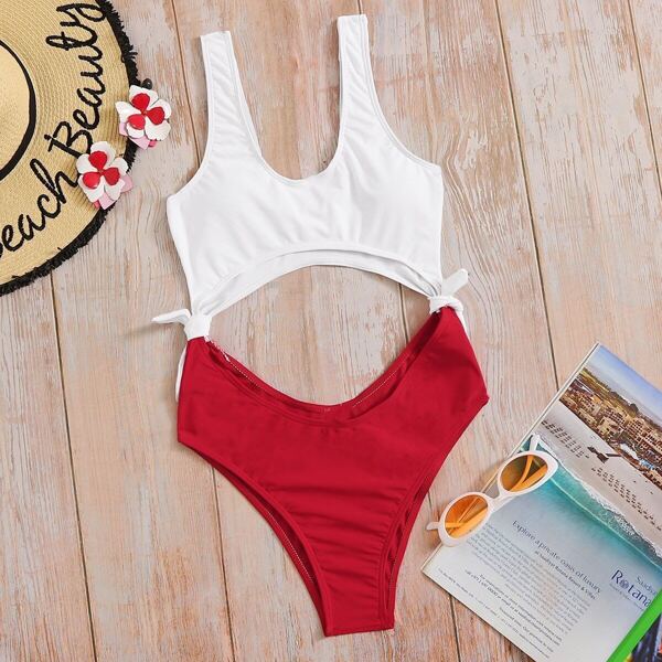 

Two Tone Cut-out Tie Side Monokini
