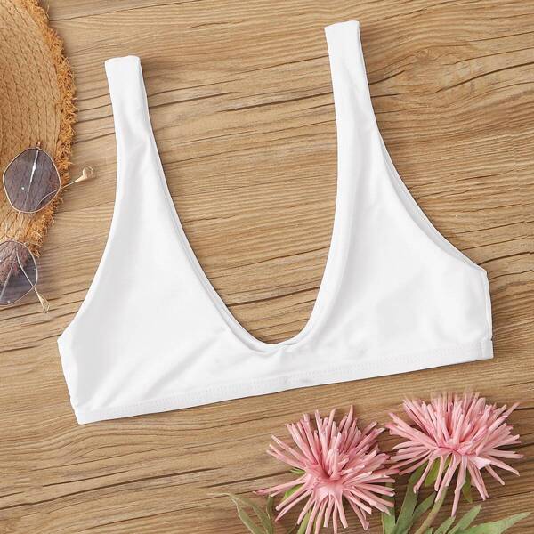 

V Neck Swimming Top, White