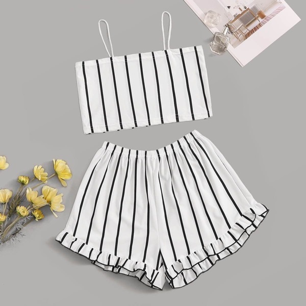 

Striped Ruffle Hem Cami PJ Set