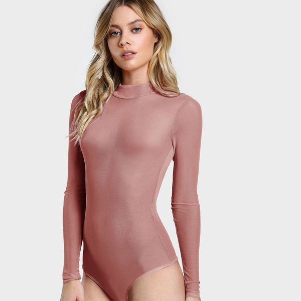 

Mock-neck Fitted Mesh Bodysuit