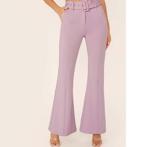 

Seam Front Flare Leg Pants With Belt
