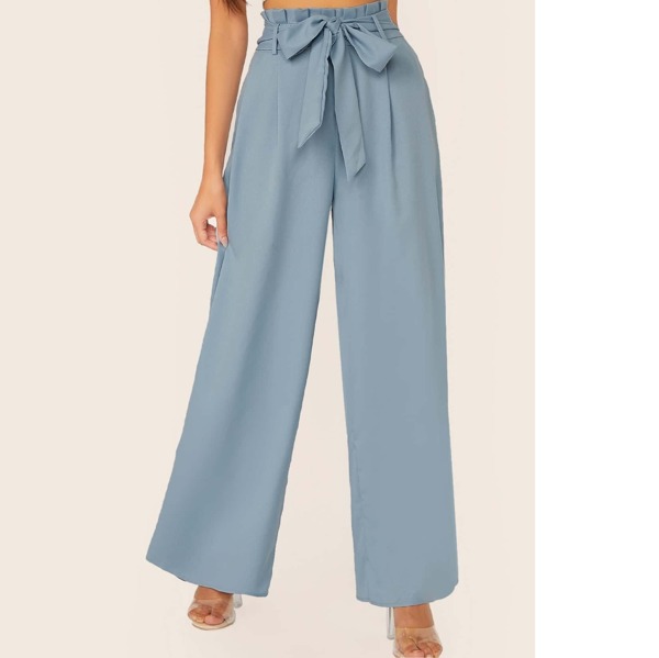 

Paperbag Waist Belted Palazzo Pants, Blue