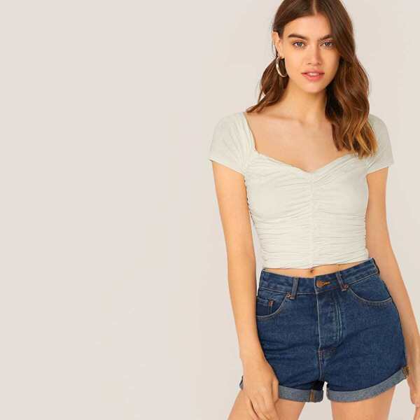 

Sweetheart Neck Ruched Solid Top