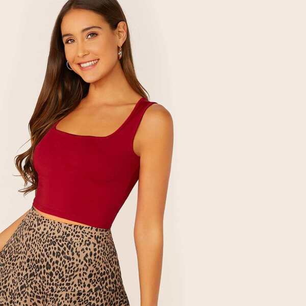 

Solid Square Neck Form Fitting Top, Burgundy