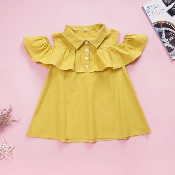 Toddler Girls Open Shoulder Ruffle Trim Smock Blouse