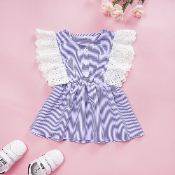 

Toddler Girls Eyelet Embroidery Ruffle Hem Striped Blouse
