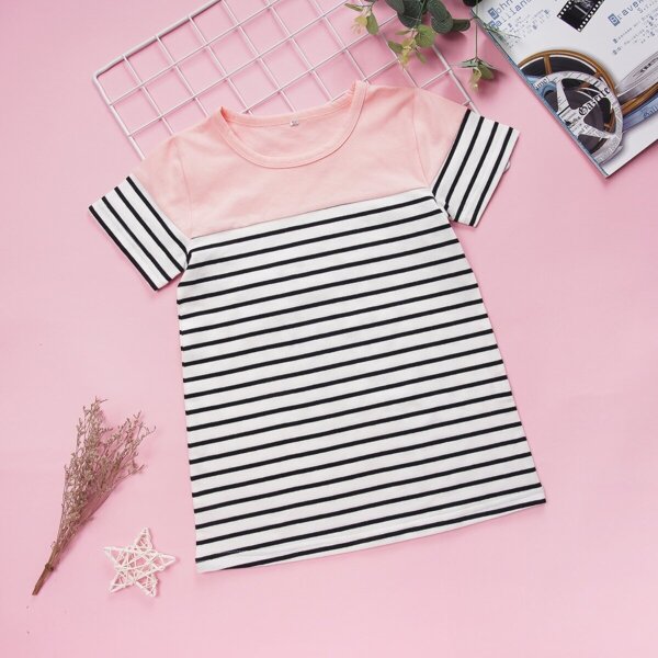

Toddler Girls Contrast Panel Stripe Print Tee Dress, Multicolor