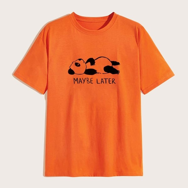 

Men Panda & Letter Print Short Sleeve Tee