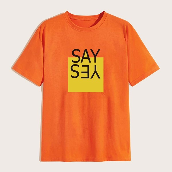 

Men Letter Print Short Sleeve Tee