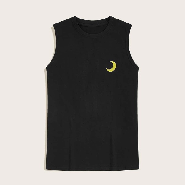 

Men Moon Embroidered Tank Top