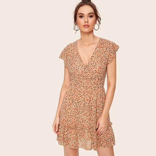 

Surplice Muti-Polka Dot Flippy Hem Dress