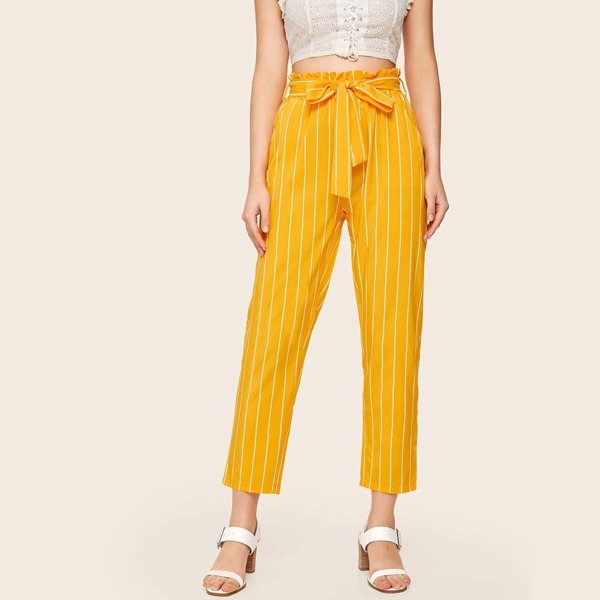 

Striped Belted Paperbag Pants