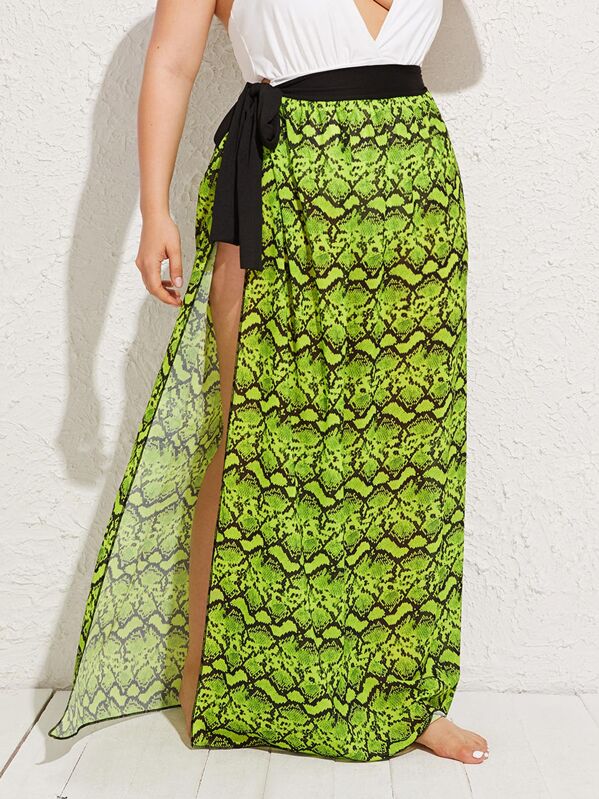 

Plus Snakeskin Split Side Cover Up Without Bikini, Green, Franziska