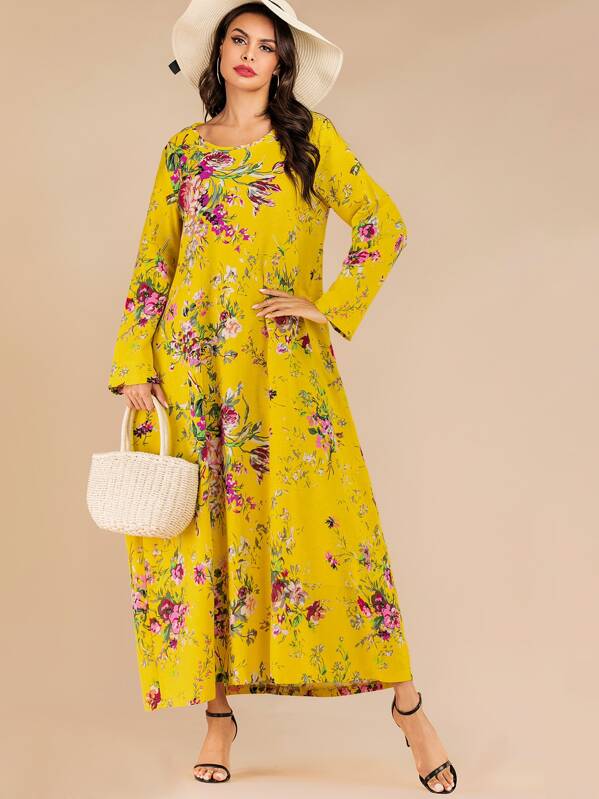 

Floral Print Hidden Pocket Maxi Dress, Yellow