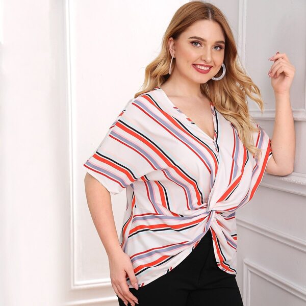

Plus Colorful Striped Twist Front Top, Multicolor