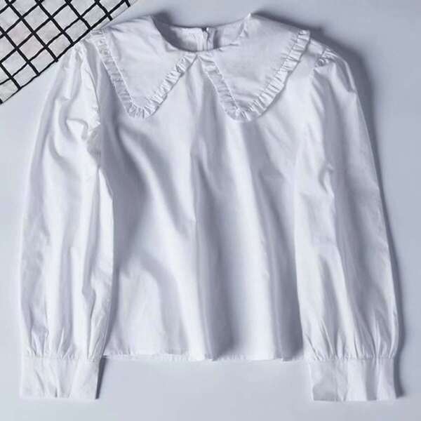 

Solid Zip Back Peter Pan Collar Blouse