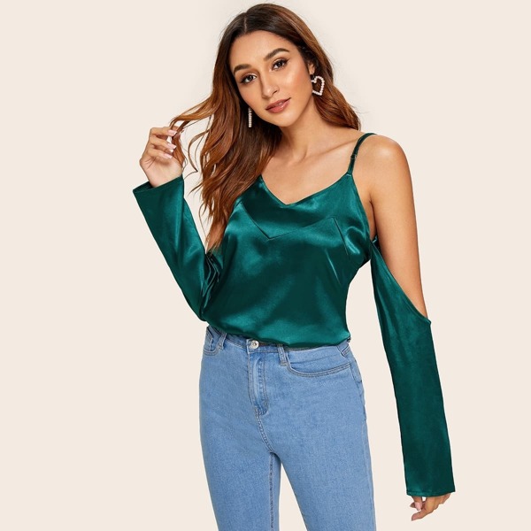 

Solid Cold Shoulder Satin Top