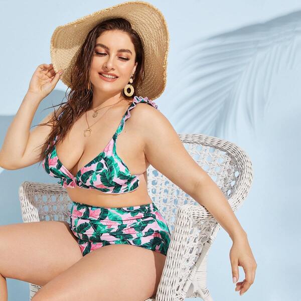 

Plus Tropical Frill Hem Bikini Set