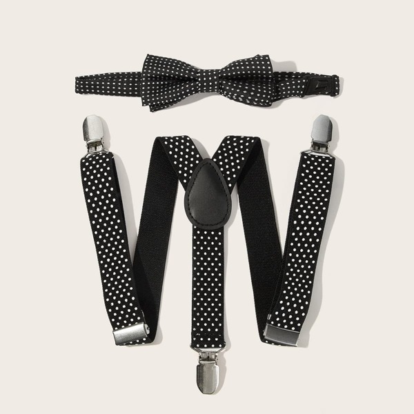 

Men Polka Dot Pattern Suspender With Bow Tie