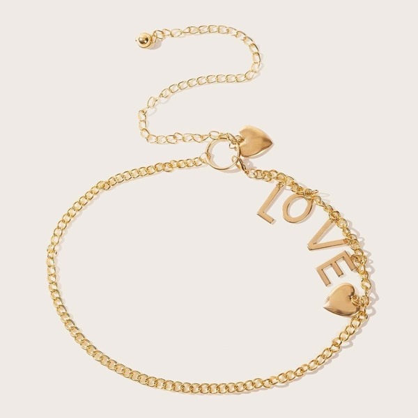 

Letter & Heart Decor Chain Waist Belt, Gold