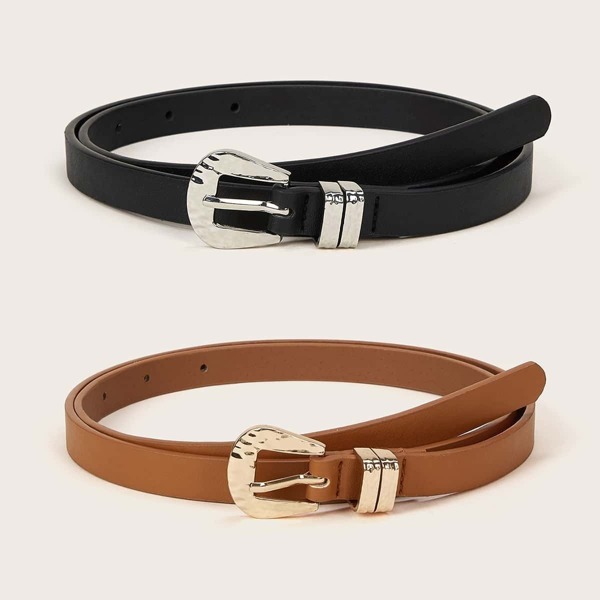 

Simple Skinny Metal Buckle Belt 2pcs, Multicolor