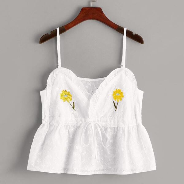

Eyelet Embroidery Drawstring Peplum Cami Top