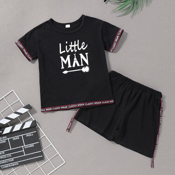 

Toddler Boys Letter Print Tape Tee & Shorts