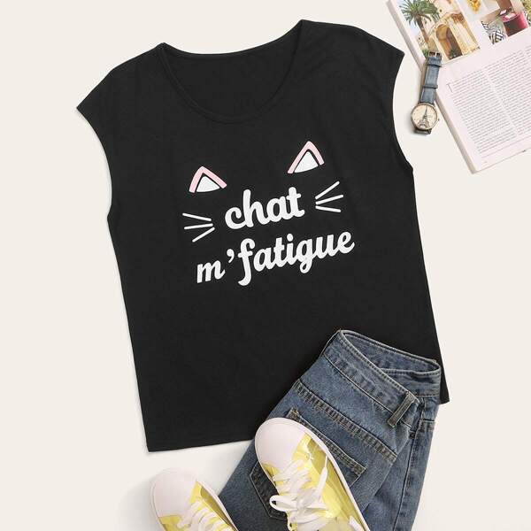 

Letter & Cartoon Print Tee, Black