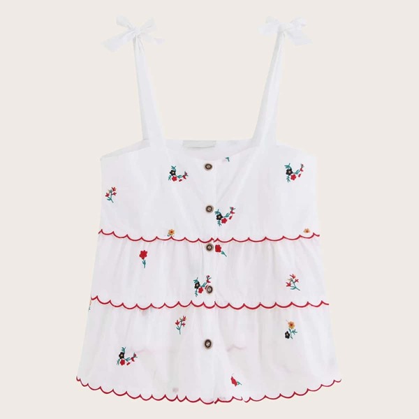 

Floral Embroidery Button Through Cami Top