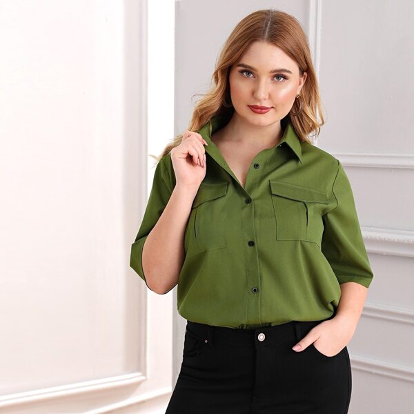 

Plus Button Front Pocket Utility Blouse