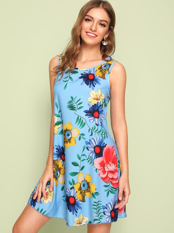 

Floral Print Tank Dress, Blue, Graziela