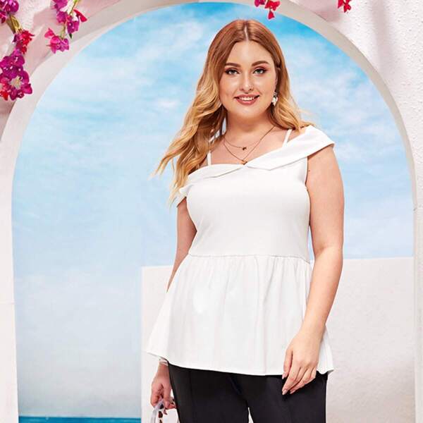 

Plus Cold Shoulder Peplum Top, White