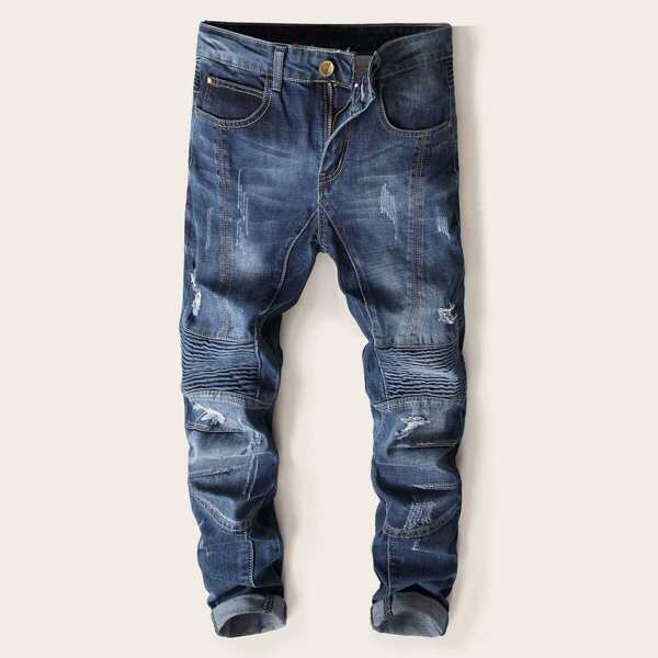 

Men Ripped Ruched Detail Fade Jeans