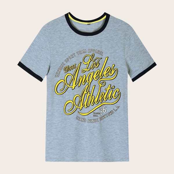 

Men Letter Print Contrast Trim Tee