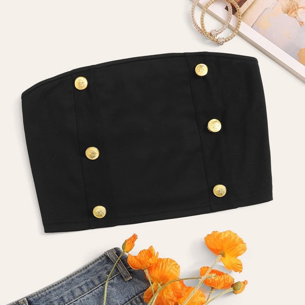 

Double Button Solid Tube Top