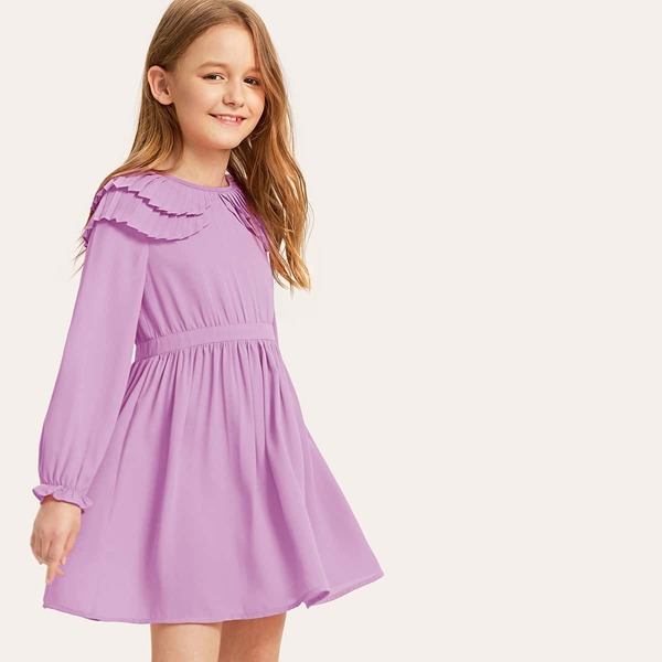 

Girls Pleated Layered Ruffle Foldover Dress