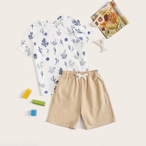 

Boys Allover Cactus Print Top & Shorts PJ Set