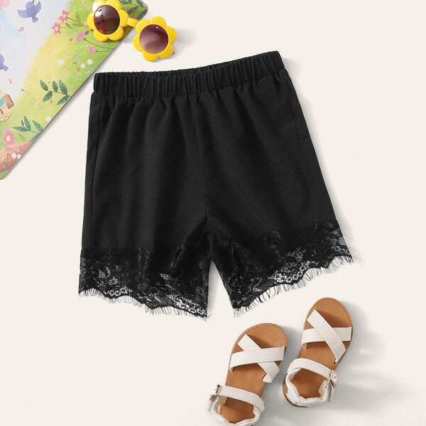 

Girls Elastic Waist Lace Hem Shorts