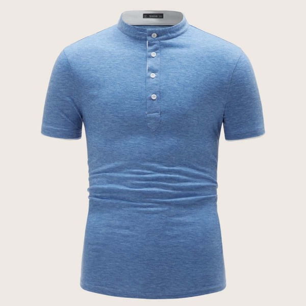 

Men Stand Collar Solid Polo Shirt