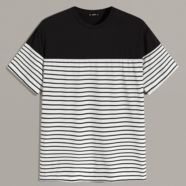 

Men Striped Print Colour-block Tee